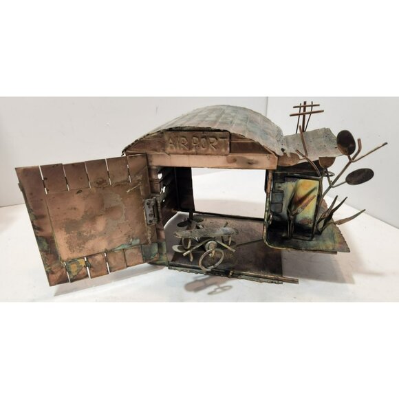 Vintage Hand Crafted Oxidized Copper Metal Airport Hanger Music Box Hong Kong - Picture 1 of 16